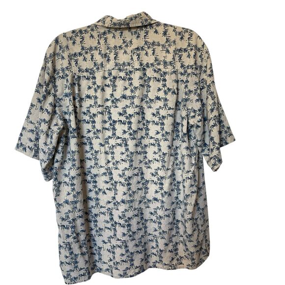 Silk Icon Button Up Shirt Mens Medium 100% Silk Tropical Palm Trees Lightweight - Picture 2 of 10